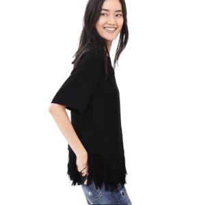 Banana Republic Fringe Crepe Blouse, black, XS